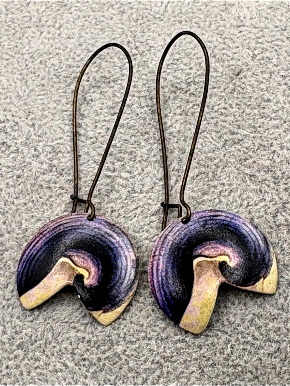 Vintage Purple & Cream Brass Statement Earrings